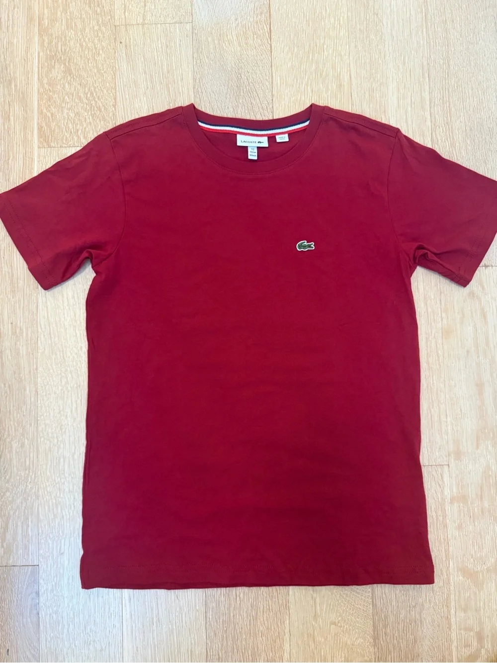 Lacoste Boys Maroon Crew Neck Cotton Tee NWOT